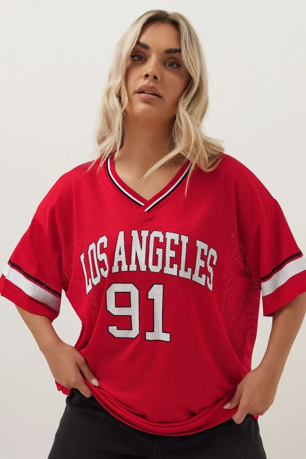 Büyük Beden V Yaka Kısa Kollu Baskılı File T-shirt 303494 Vervegrand