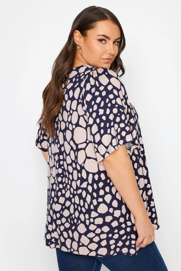 Büyük Beden V Yaka Desenli Asimetrik Kesim Likralı Bluz 302673 Vervegrand