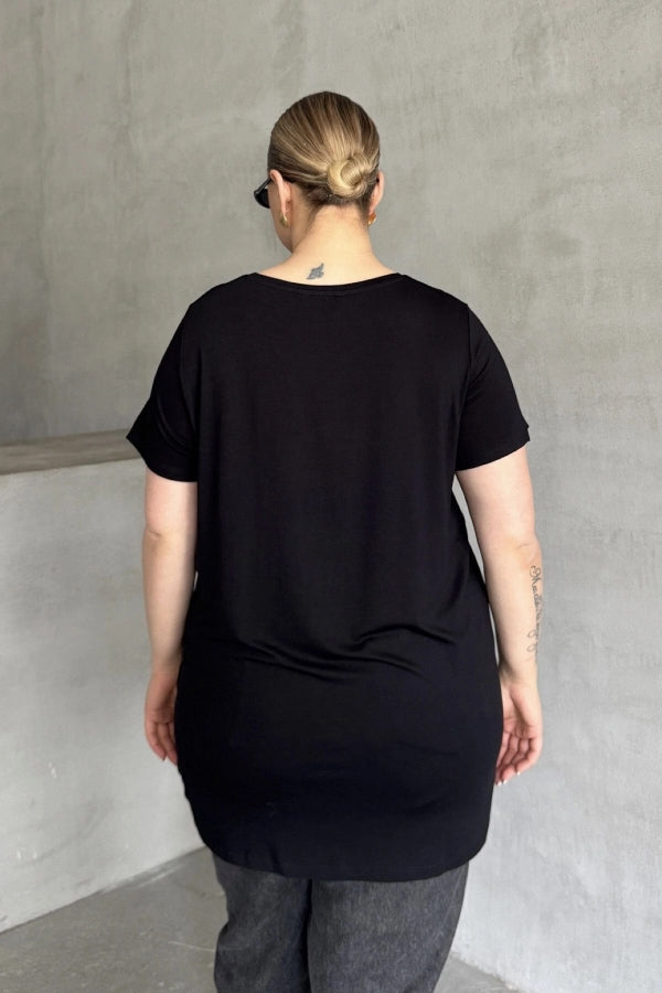 Büyük Beden Kelebek Baskılı Parlak Simli T-shirt 302275 Vervegrand