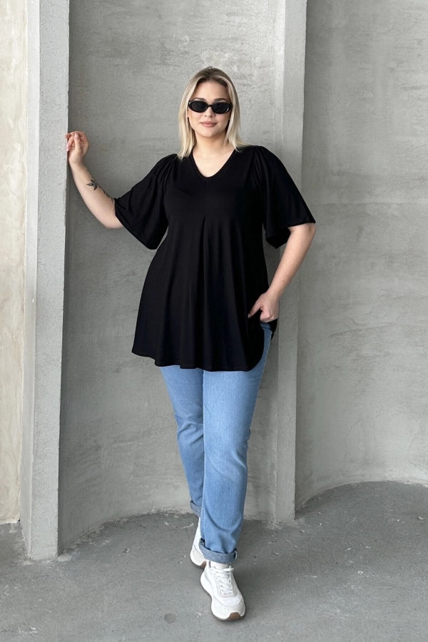 Büyük Beden İkili Paket V Yaka Desensiz Asimetrik Kesim Likralı Bluz 320315x2 Vervegrand