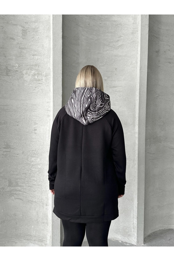 Büyük Beden Uzun Kollu Kapüşonlu Kanguru Cepli Yanları Yırtmaçlı Sweatshirt 300372 Vervegrand