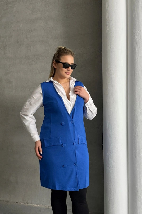 Büyük Beden Sıfır Kol Önü Düğmeli Cep Görünümlü Hırka 300862 Vervegrand