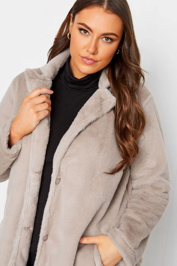 Büyük Beden Suni Kürk Uzun Kesim Cepli Düğmeli Kaban 301582 Vervegrand