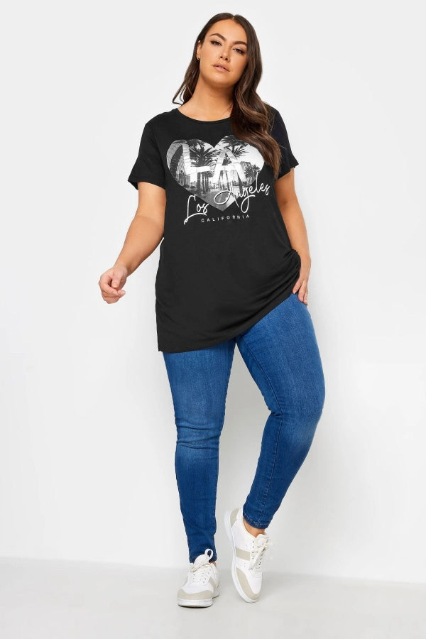 Büyük Beden Bisiklet Yaka Kısa Kollu Baskılı T-shirt 302268 Vervegrand