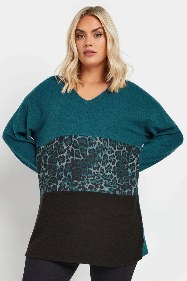 Büyük Beden V Yaka Uzun Kollu Renk Bloklu Kazak 322192 Vervegrand