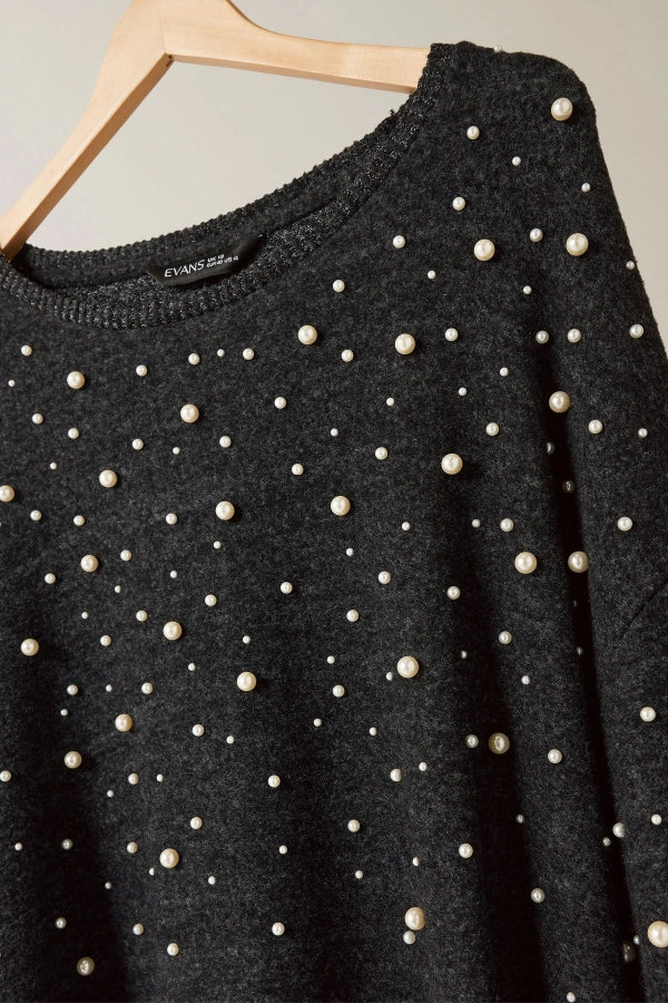 Büyük Beden Bisiklet Yaka Balon Kol Boncuk İşlemeli Triko Elbise 615670 Vervegrand