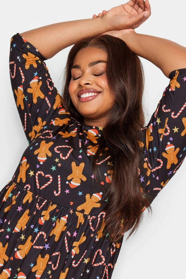 Büyük Beden Yılbaşı Temalı Bisiklet Yaka Yarım Kollu Midi Boy Elbise 215943 Vervegrand