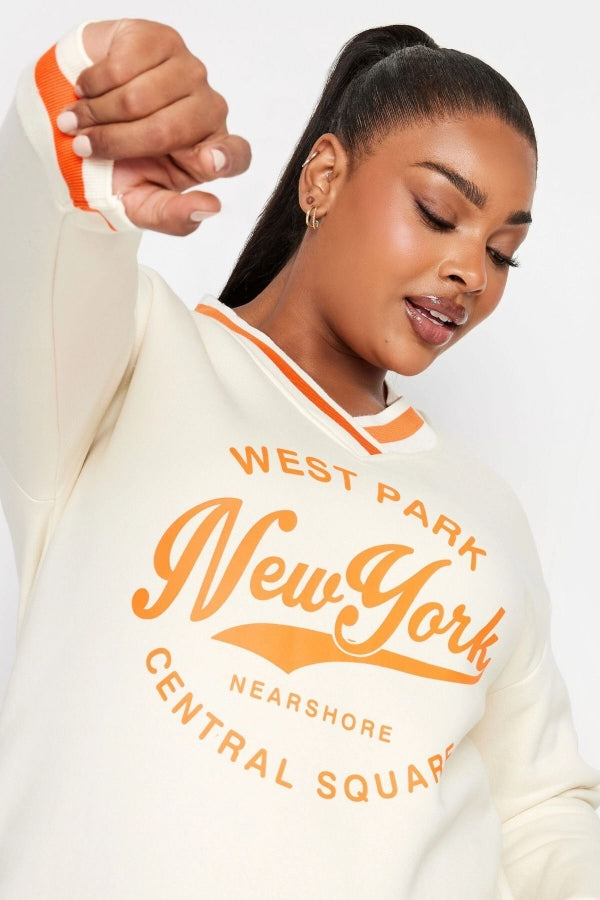 Büyük Beden V Yaka Uzun Kollu Baskılı Şerit Detaylı Sweatshirt 302733 Vervegrand