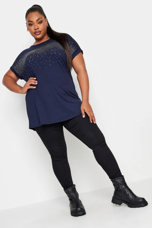 Büyük Beden Bisiklet Yaka Taş İşlemeli Kısa Kollu Bluz 321325 Vervegrand