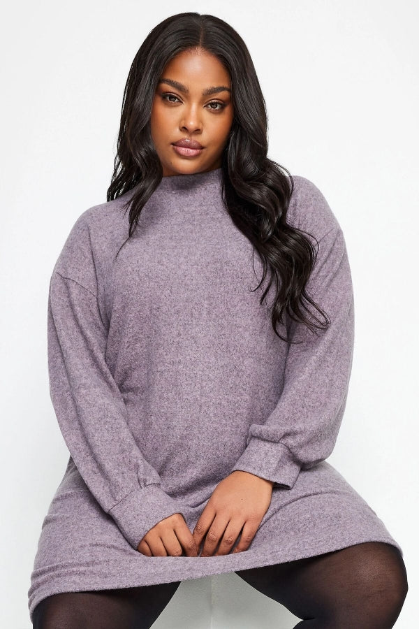 Büyük Beden Bisiklet Yaka Uzun Kollu Yumuşak Dokulu Elbise 302820 Vervegrand