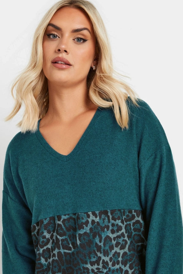 Büyük Beden V Yaka Uzun Kollu Renk Bloklu Kazak 322192 Vervegrand