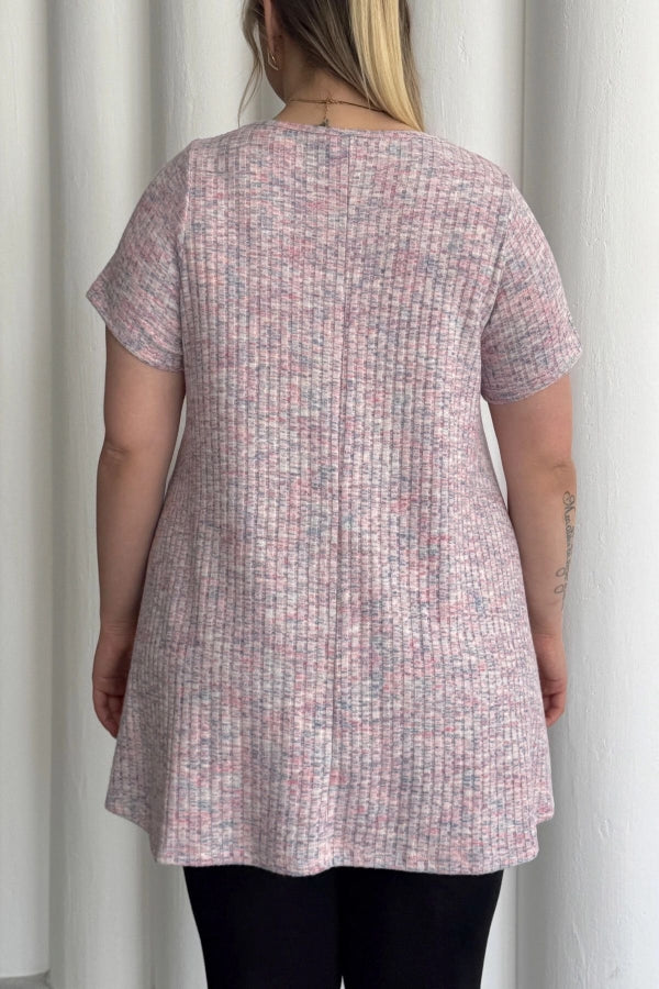 Büyük Beden Bisiklet Yaka Kısa Kollu Fitilli Kırçıllı Bluz 101-29 Vervegrand