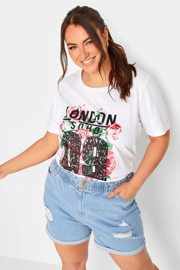 Vervegrand büyük beden London baskılı beyaz t-shirt