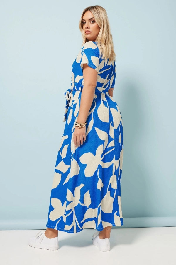 Büyük Beden V Yaka Çiçek Desenli Bürümcük Kumaş Elbise 304072 Vervegrand