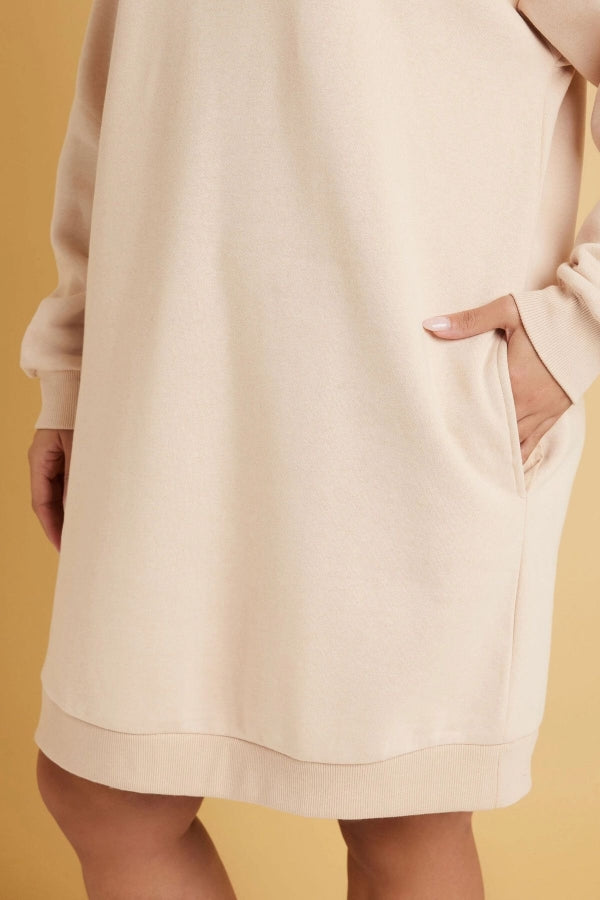 Büyük Beden Bisiklet Yaka Uzun Kollu Cepli Şardonlu Sweastshirt Elbise 304038 Vervegrand