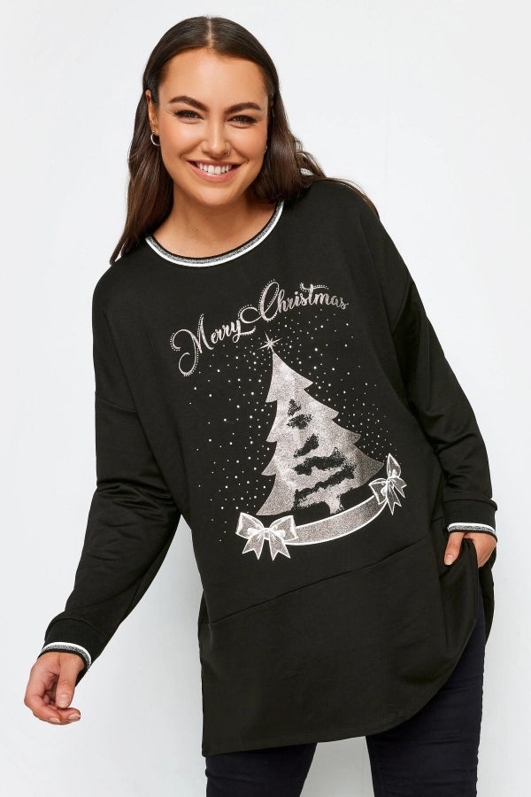 Büyük Beden Bisiklet Yaka Arkası Uzun Yılbaşı Temalı Sweatshirt 302912 Vervegrand