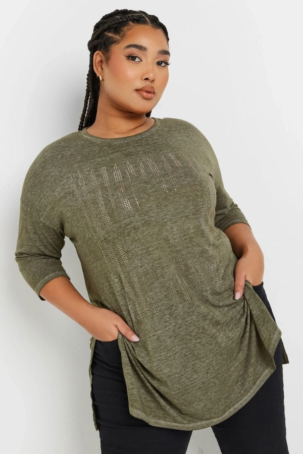 Büyük Beden Yarım Kollu Bisiklet Yaka Taş İşlemeli T-Shirt 173260 Vervegrand