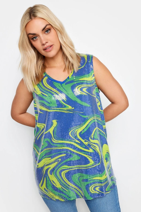 Büyük Beden V Yaka Desenli Payet İşlemeli Kolsuz Bluz 302387 Vervegrand