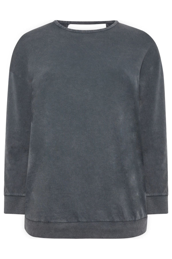Büyük Beden Bisiklet Yaka Sırt Detaylı Uzun Kollu Yıkamalı Sweatshirt 302775 Vervegrand