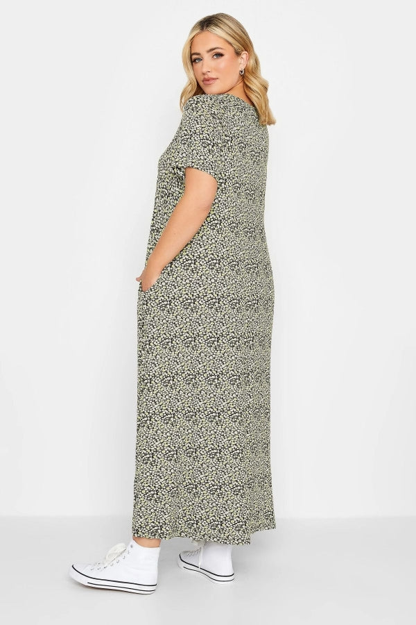 Büyük Beden V Yaka Kısa Kollu Cepli Uzun Elbise 302053 Vervegrand