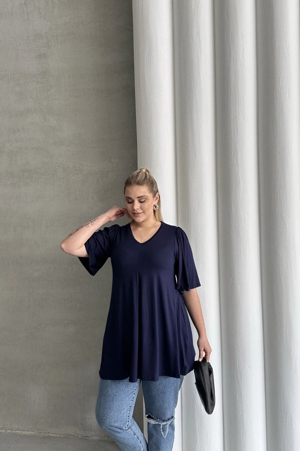 Büyük Beden V Yaka Desensiz Asimetrik Kesim Likralı Bluz MDL-6 Vervegrand