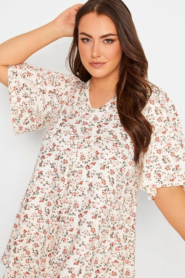 Büyük Beden V Yaka Desenli Asimetrik Kesim Likralı Bluz 302169 Vervegrand