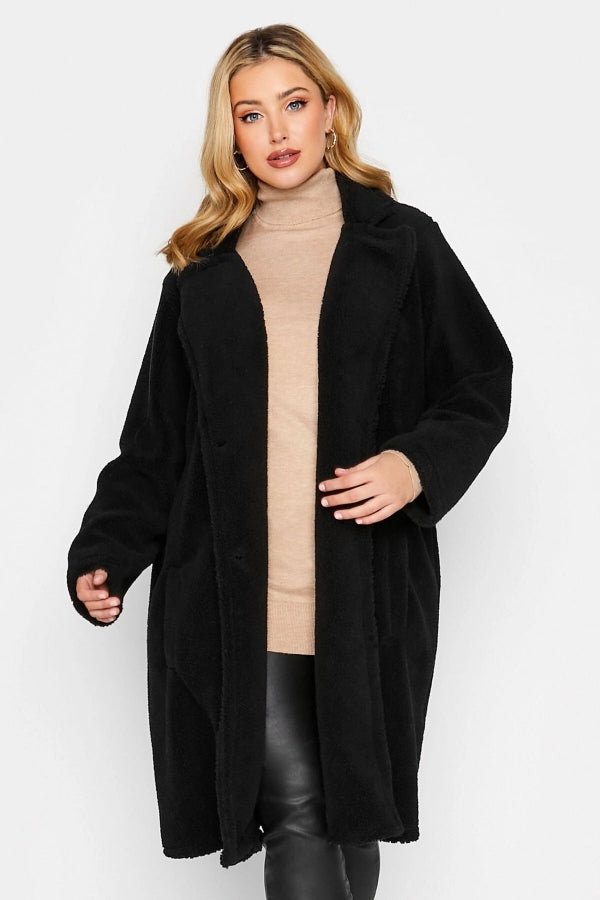 Büyük Beden Uzun Kollu Düğmeli Cepli Suni Kürk Kaban 301262 Vervegrand