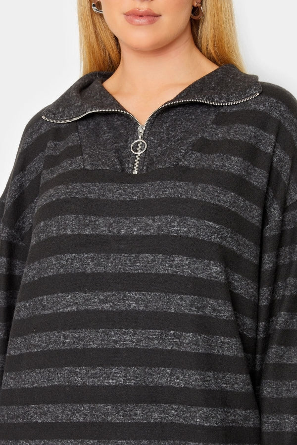 Büyük Beden V Yaka Fermuarlı Yırtmaç Detaylı Uzun Elbise 301482 Vervegrand