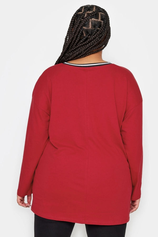 Büyük Beden V Yaka Uzun Kollu Baskılı Oversize T-shirt 321314 Vervegrand