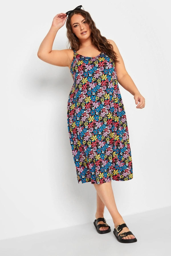 Büyük Beden Yanları Yırtmaç Detaylı İnce Askılı Kısa Boy Elbise 302297 Vervegrand