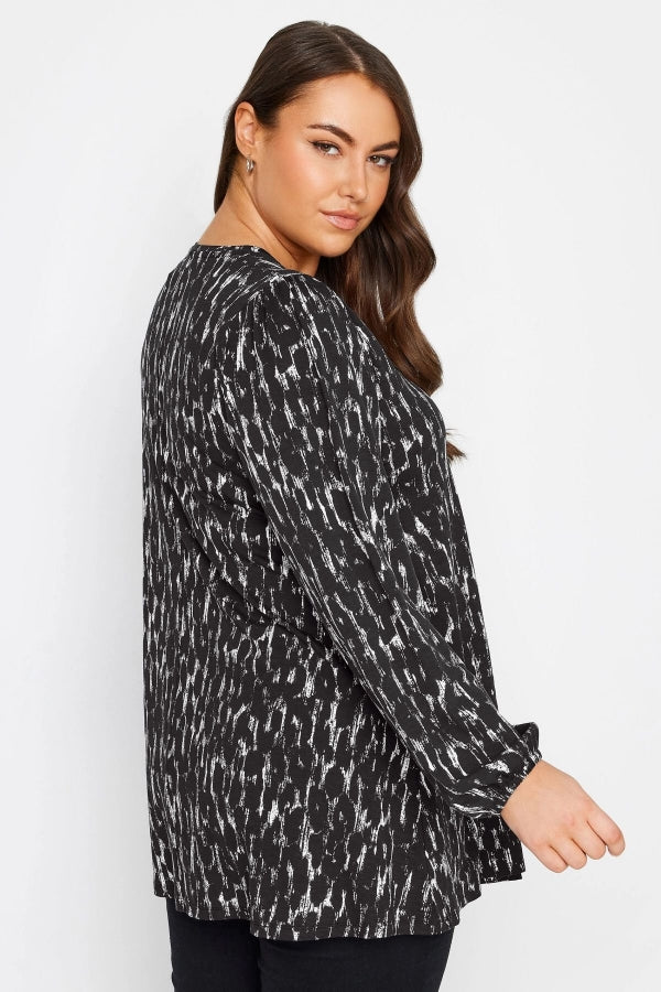 Büyük Beden V Yaka Uzun Kollu Bilekleri Lastikli Eteği Fırfırlı Likralı Bluz 321468 Vervegrand