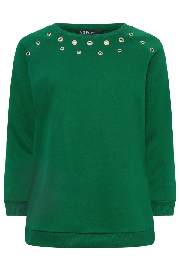 Büyük Beden Bisiklet Yaka Kuşgözü Detaylı Uzun Kollu Sweatshirt 302832 Vervegrand