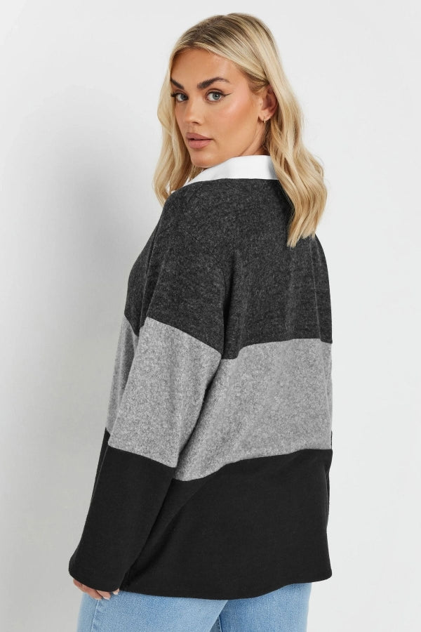 Büyük Beden Gömlek Yaka Uzun Kollu Yumuşak Dokulu Kazak 285045 Vervegrand