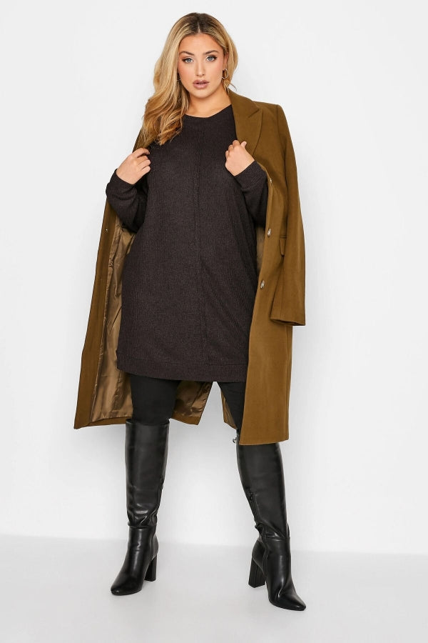 Büyük Beden Nervürlü Uzun Kesim Uzun Kollu Triko Kazak 301300 Vervegrand