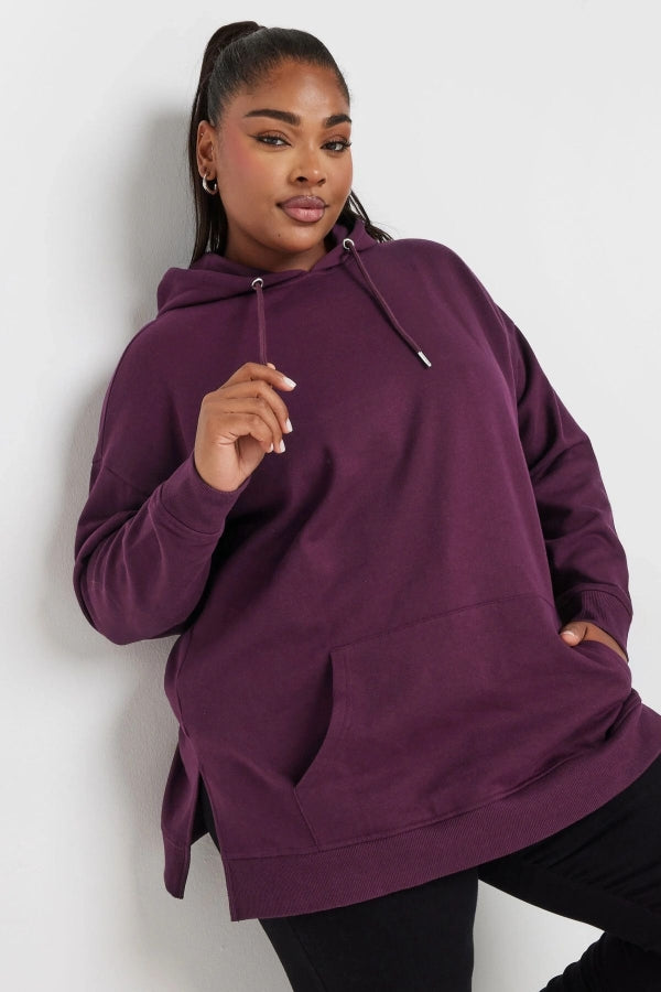 Vervegrand büyük beden mor kapüşonlu sweatshirt ön görünüm