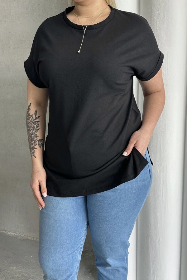 Büyük Beden Kısa Kollu Bisiklet Yaka Yanları Yırtmaçlı Basic T-shirt RFT-01 Vervegrand