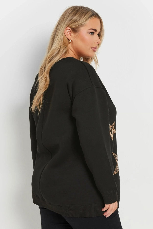 Büyük Beden Uzun Kollu Bisiklet Yaka Payet İşlemeli Sweatshirt 303833 Vervegrand