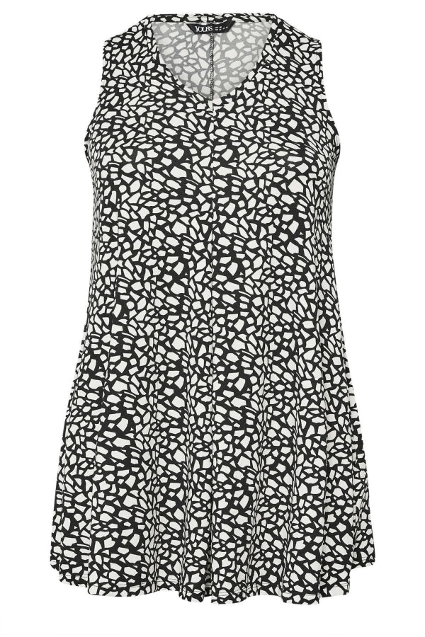 Büyük Beden V Yaka Soyut Desenli Kolsuz Swing Bluz stil görünümü