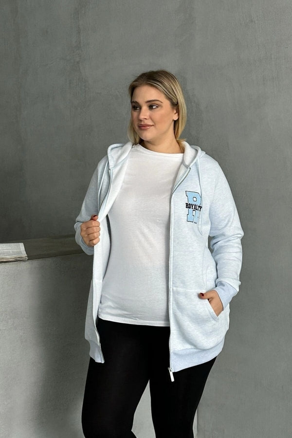 Büyük Beden Uzun Kollu Kapüşonlu Fermuarlı Cepli Yumuşak Hırka 302571 Vervegrand