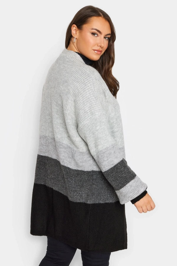 Büyük Beden Uzun Kollu Renk Bloklu Önü Kapamasız Triko Hırka 301881 Vervegrand