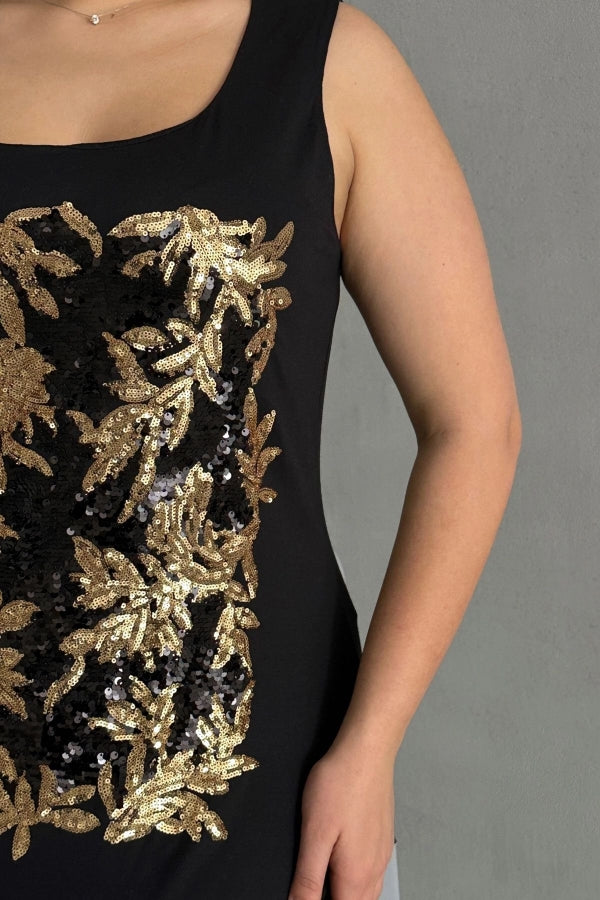 Büyük Beden Bisiklet Yaka Kolsuz Payetli Bluz 303102 Vervegrand