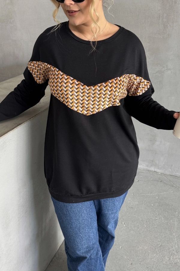 Büyük Beden Bisiklet Yaka Uzun Kollu Önü Baskılı Sweatshirt 300282 Vervegrand