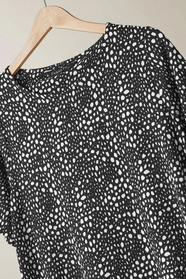 Büyük Beden Kısa Kollu Bisiklet Yaka Desenli Bluz 615913 Vervegrand