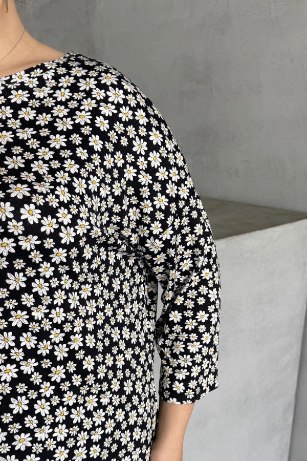 Büyük Beden Bisiklet Yaka Fakir Kol Yırtmaç Detaylı Çiçek Desenli Bluz 173292 Vervegrand