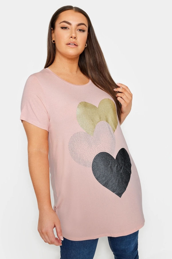 Büyük Beden Bisiklet Yaka Kısa Kollu Parıltılı Baskılı T-shirt 302269 Vervegrand