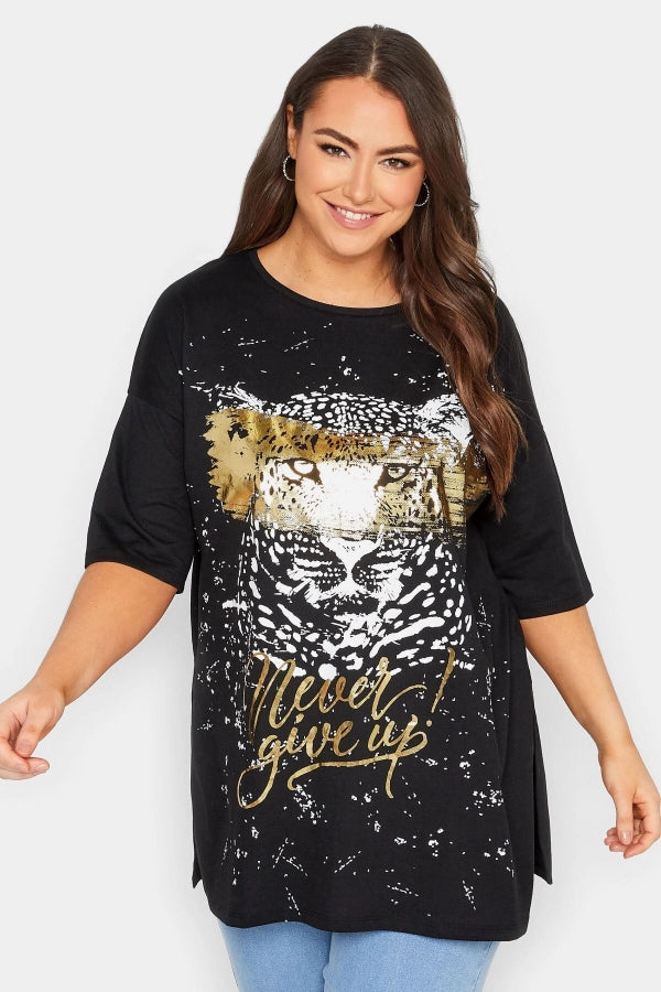Büyük Beden Bisiklet Yaka Önü Baskılı Yarım Kollu T-shirt 301849 Vervegrand