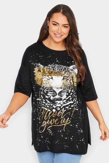 Büyük Beden Bisiklet Yaka Önü Baskılı Yarım Kollu T-shirt 301849 Vervegrand