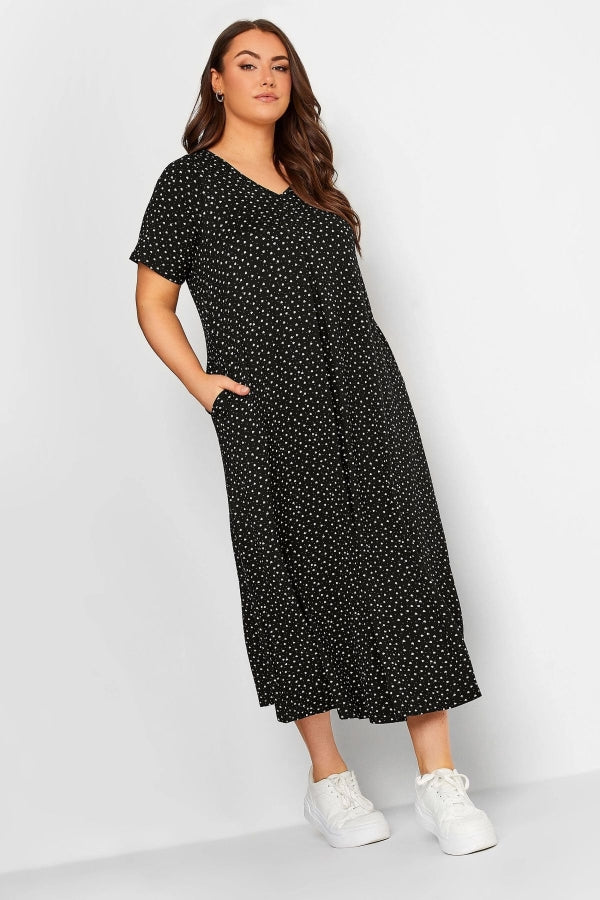 Büyük Beden V Yaka Kısa Kollu Cepli Uzun Elbise 302054 Vervegrand