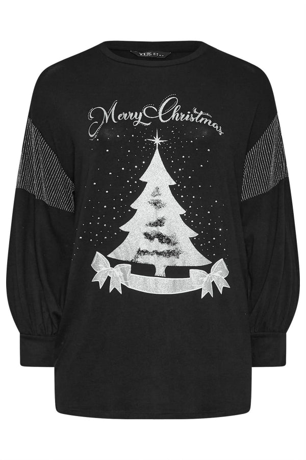 Büyük Beden Yılbaşı Temalı Bisiklet Yaka Uzun Balon Kollu Sweatshirt 285037 Vervegrand