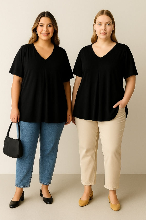 Büyük Beden İkili Paket V Yaka Desensiz Asimetrik Kesim Likralı Bluz 320315x2 Vervegrand